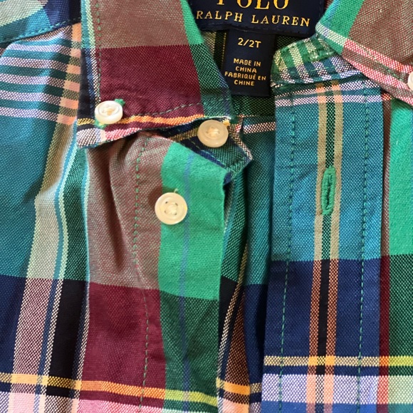 Toddler boy size 2t long sleeve button down  polo shirt multi color. Gently worn - Picture 6 of 9